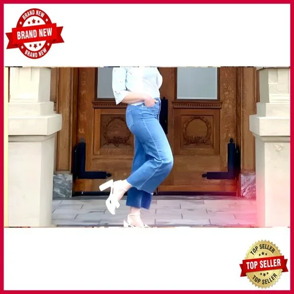 Women's High Waist Wide Leg Stretch Jeans Straight Fit Casual Pants